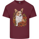 Corgi Dog With Flowers Mens Cotton T-Shirt Tee Top Maroon