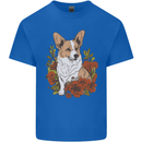 Corgi Dog With Flowers Mens Cotton T-Shirt Tee Top Royal Blue