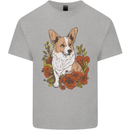 Corgi Dog With Flowers Mens Cotton T-Shirt Tee Top Sports Grey