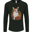Corgi Dog With Flowers Mens Long Sleeve T-Shirt Black