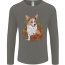 Corgi Dog With Flowers Mens Long Sleeve T-Shirt Charcoal