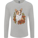 Corgi Dog With Flowers Mens Long Sleeve T-Shirt Sports Grey