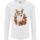 Corgi Dog With Flowers Mens Long Sleeve T-Shirt White