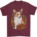 Corgi Dog With Flowers Mens T-Shirt 100% Cotton Maroon