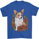 Corgi Dog With Flowers Mens T-Shirt 100% Cotton Royal Blue