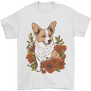 Corgi Dog With Flowers Mens T-Shirt 100% Cotton White