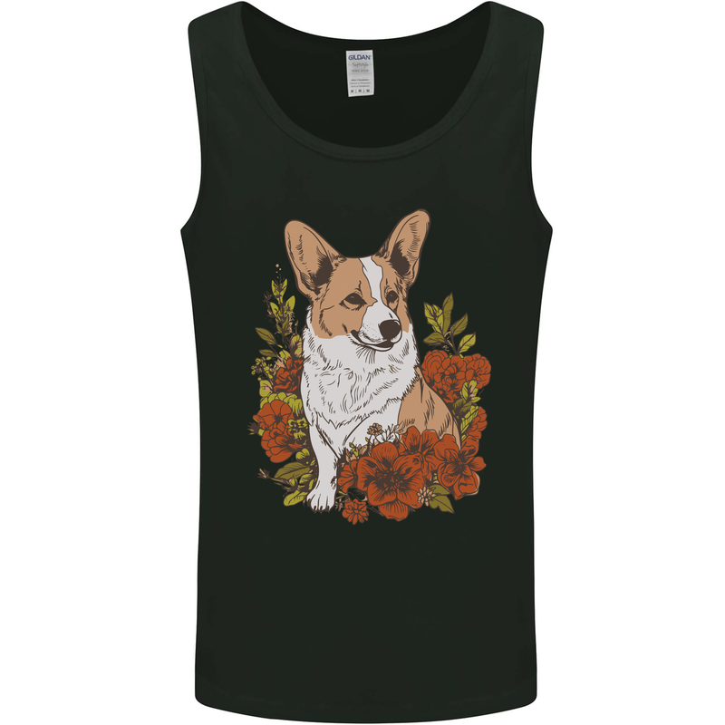 Corgi Dog With Flowers Mens Vest Tank Top Black