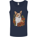 Corgi Dog With Flowers Mens Vest Tank Top Navy Blue