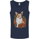 Corgi Dog With Flowers Mens Vest Tank Top Navy Blue