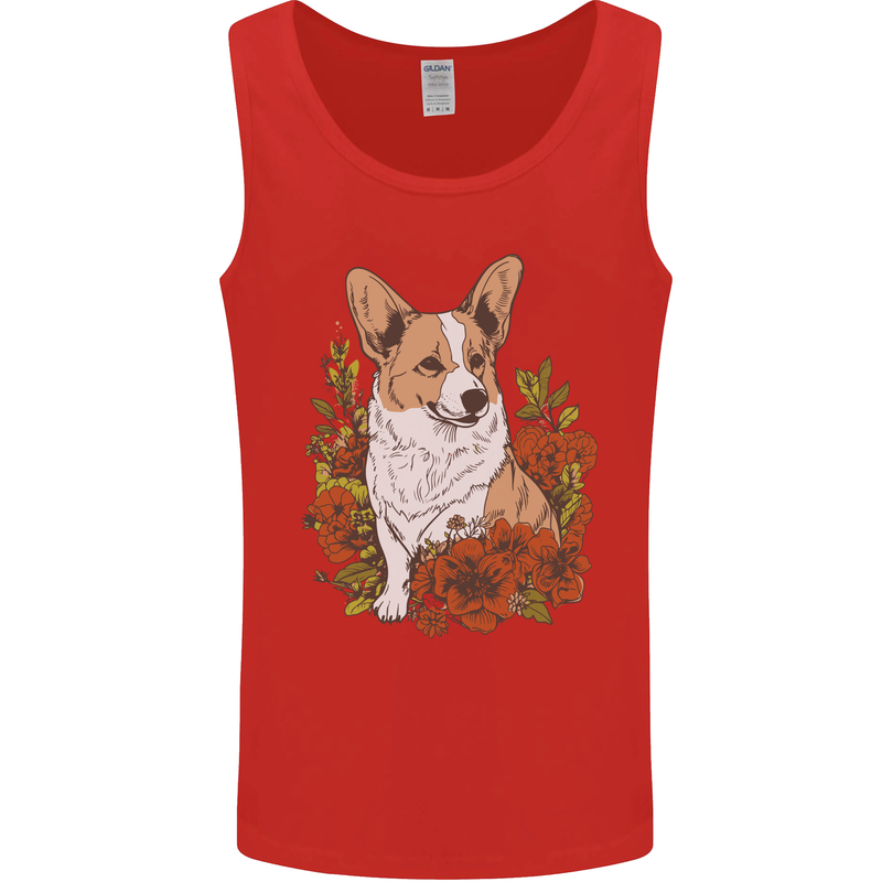 Corgi Dog With Flowers Mens Vest Tank Top Red