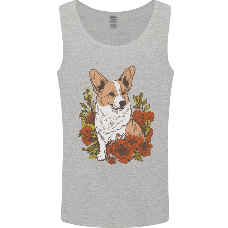 Corgi Dog With Flowers Mens Vest Tank Top Sports Grey