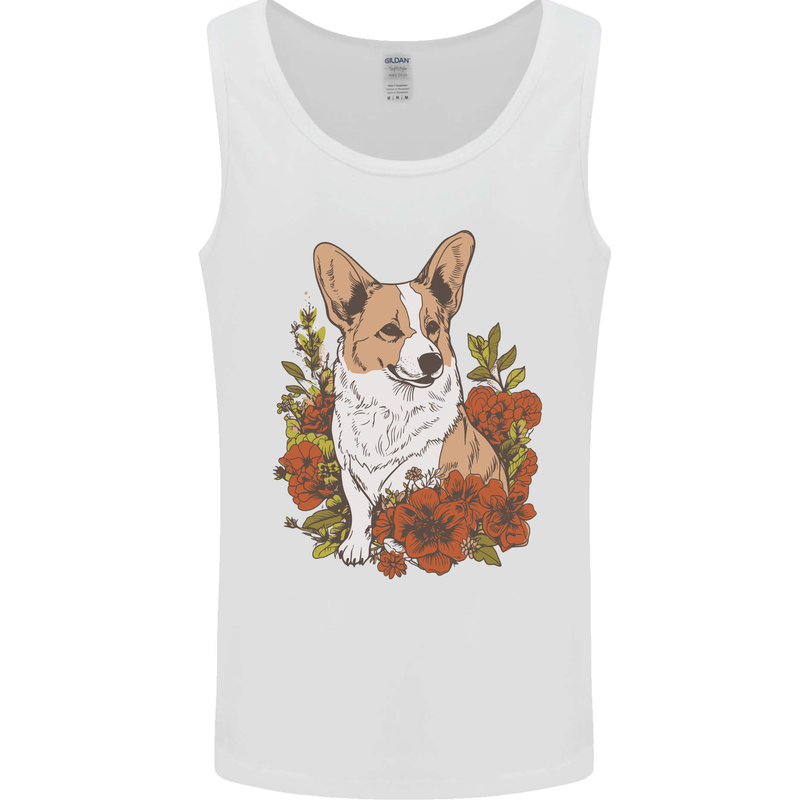 Corgi Dog With Flowers Mens Vest Tank Top White