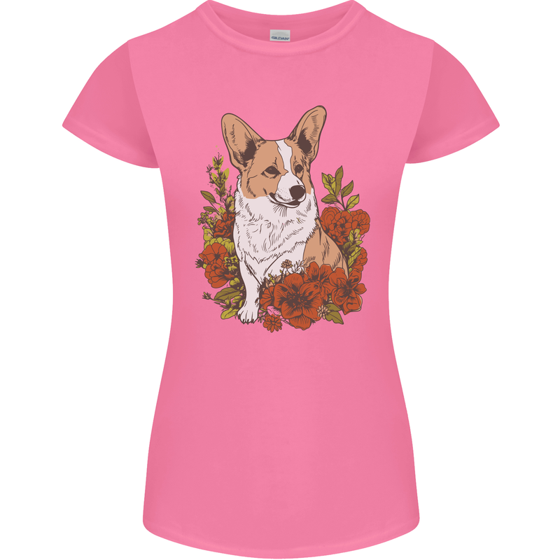 Corgi Dog With Flowers Womens Petite Cut T-Shirt Azalea