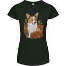 Corgi Dog With Flowers Womens Petite Cut T-Shirt Black