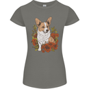 Corgi Dog With Flowers Womens Petite Cut T-Shirt Charcoal