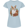 Corgi Dog With Flowers Womens Petite Cut T-Shirt Light Blue