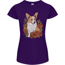 Corgi Dog With Flowers Womens Petite Cut T-Shirt Purple