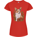 Corgi Dog With Flowers Womens Petite Cut T-Shirt Red