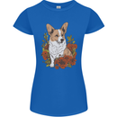 Corgi Dog With Flowers Womens Petite Cut T-Shirt Royal Blue