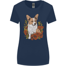 Corgi Dog With Flowers Womens Wider Cut T-Shirt Navy Blue