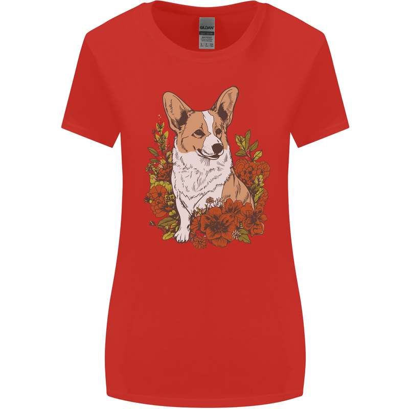 Corgi Dog With Flowers Womens Wider Cut T-Shirt Red