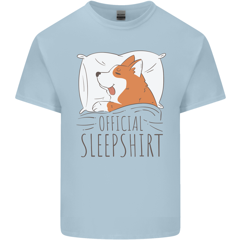 Corgi Sleeping Dog Mens Cotton T-Shirt Tee Top Light Blue