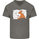 Corgi Sleeping Dog Mens V-Neck Cotton T-Shirt Charcoal