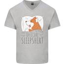 Corgi Sleeping Dog Mens V-Neck Cotton T-Shirt Sports Grey