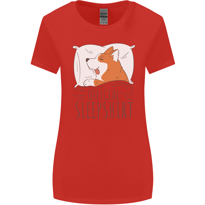 Corgi Sleeping Dog Womens Wider Cut T-Shirt Red