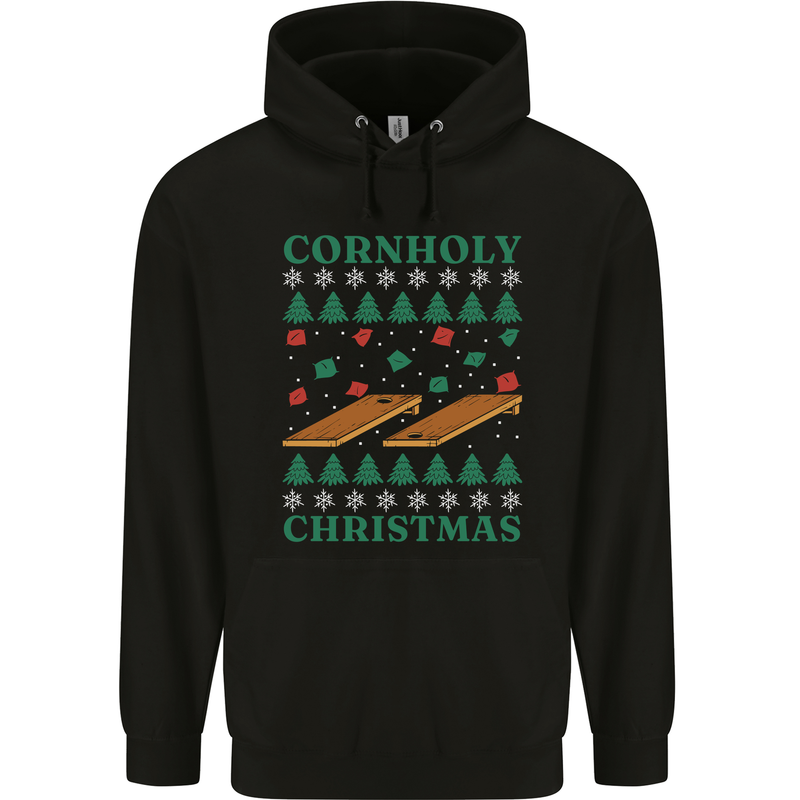 Cornholy Christmas Cornhole Xmas Childrens Kids Hoodie Black