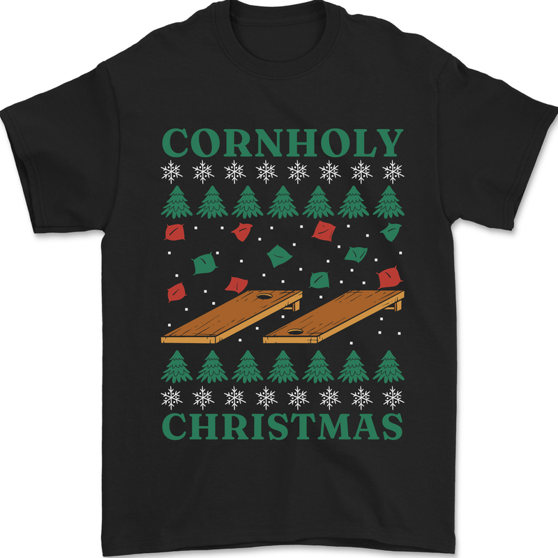 Cornholy Christmas Cornhole Xmas Mens T-Shirt 100% Cotton Black