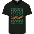 Cornholy Christmas Cornhole Xmas Mens V-Neck Cotton T-Shirt Black