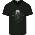 Cosmic Skull Mens V-Neck Cotton T-Shirt Black