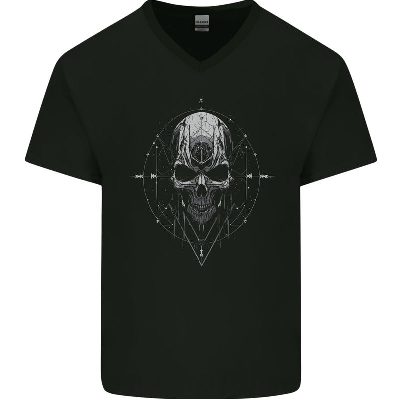 Cosmic Skull Mens V-Neck Cotton T-Shirt Black