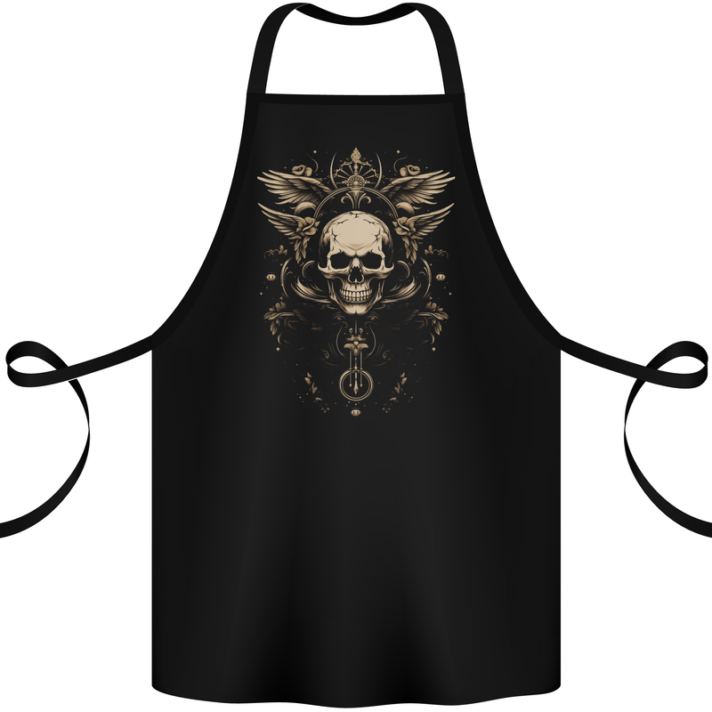 Cosmic Skull With Wings Cotton Apron 100% Organic Black