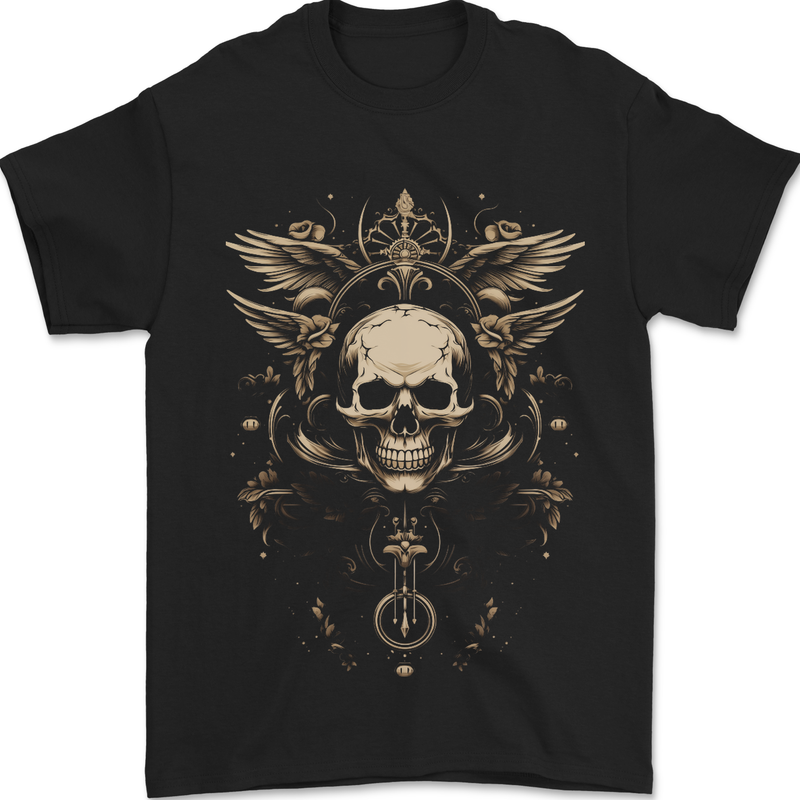 Cosmic Skull With Wings Mens T-Shirt 100% Cotton Black