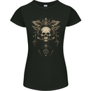 Cosmic Skull With Wings Womens Petite Cut T-Shirt Black