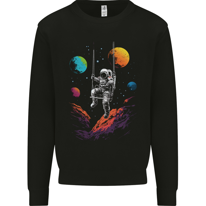 Cosmic Swing Fantasy Astronaut in Space Planets Mens Sweatshirt Jumper Black