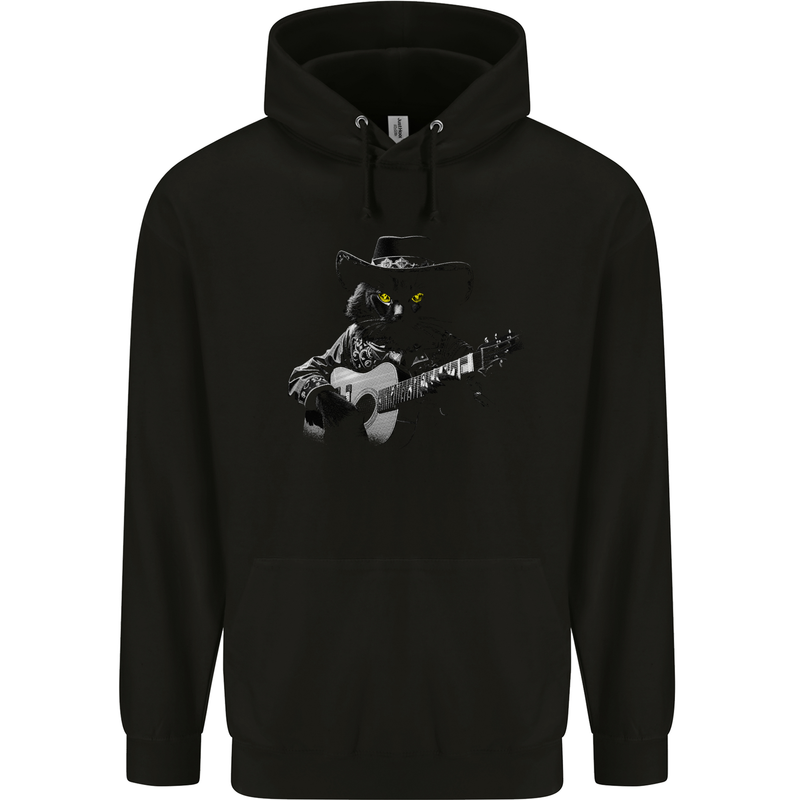 Country & Western  Music Cat Acoustic Guitar Childrens Kids Hoodie Black