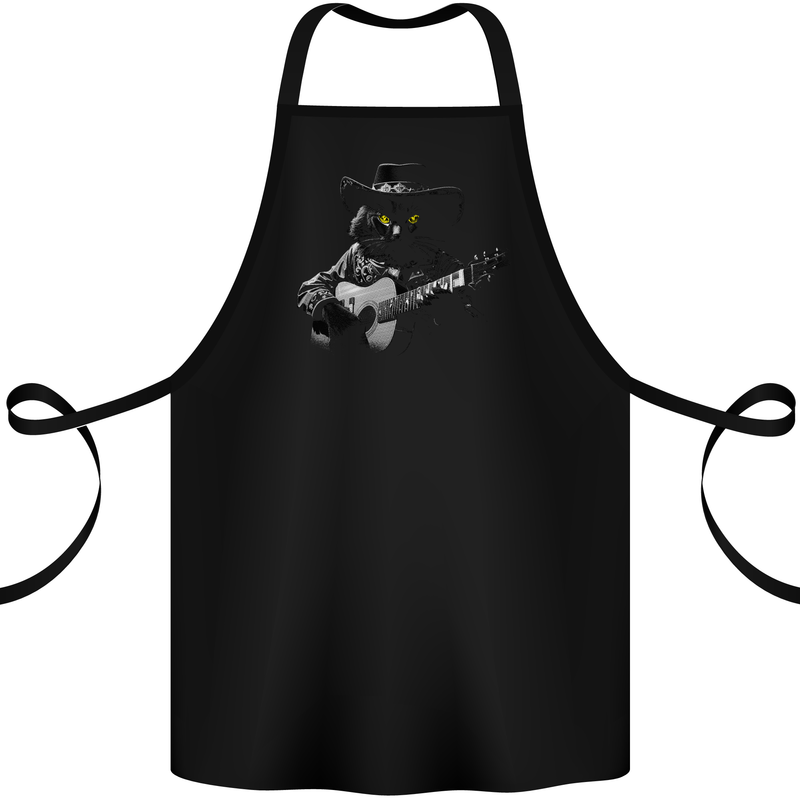 Country & Western  Music Cat Acoustic Guitar Cotton Apron 100% Organic Black