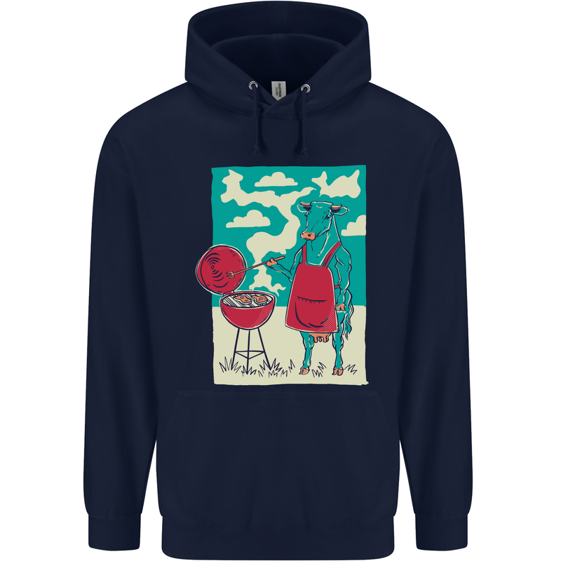 Cow BBQ Funny Grilling Food Mens 80% Cotton Hoodie Navy Blue