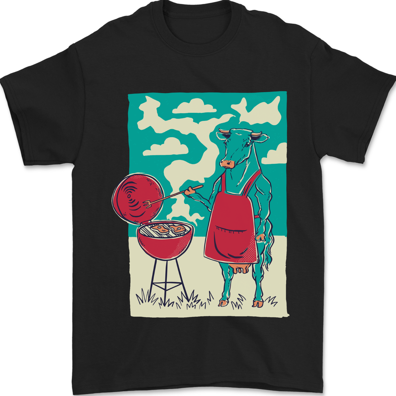 Cow BBQ Funny Grilling Food Mens T-Shirt 100% Cotton Black