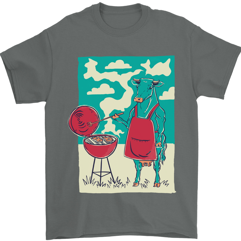 Cow BBQ Funny Grilling Food Mens T-Shirt 100% Cotton Charcoal