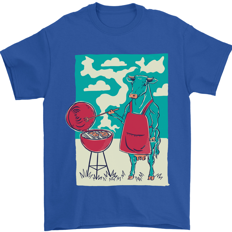 Cow BBQ Funny Grilling Food Mens T-Shirt 100% Cotton Royal Blue