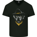 Cowboy Dog Mens V-Neck Cotton T-Shirt Black