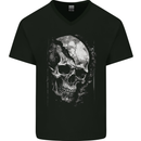 Cracked Skull Mens V-Neck Cotton T-Shirt Black