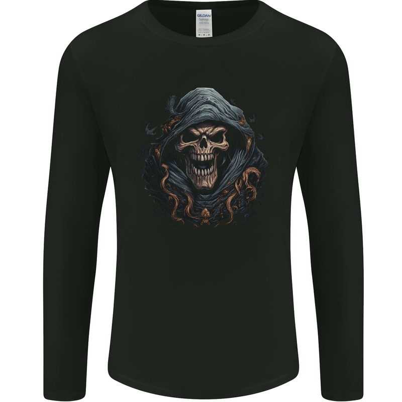 Crazy Grim Reaper Skull Demon Heavy Metal Mens Long Sleeve T-Shirt Black