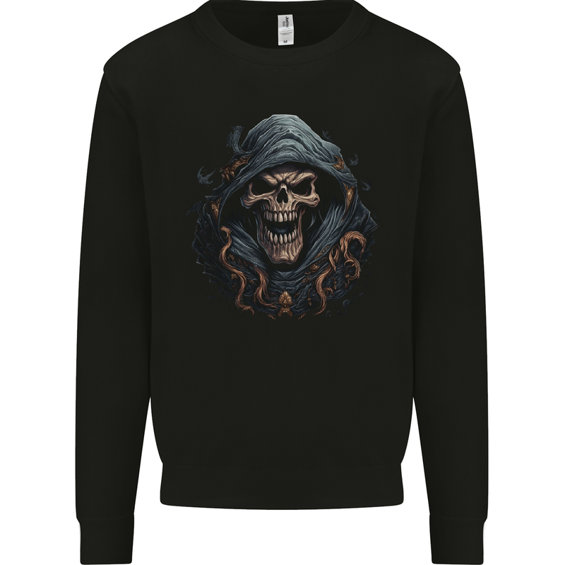 Crazy Grim Reaper Skull Demon Heavy Metal Mens Sweatshirt Jumper Black