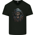 Crazy Grim Reaper Skull Demon Heavy Metal Mens V-Neck Cotton T-Shirt Black
