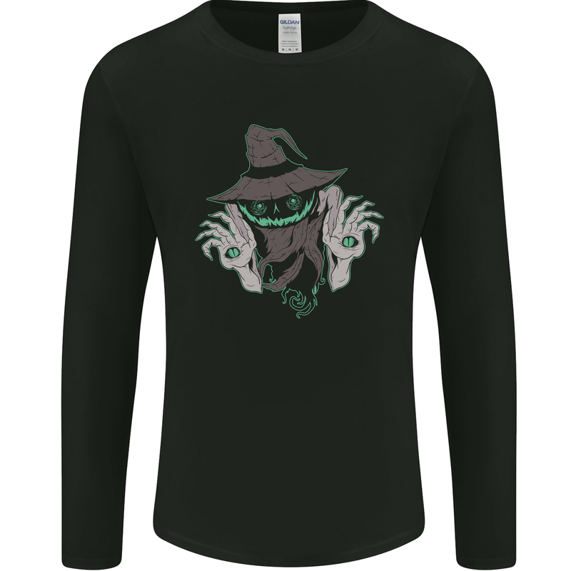 Creepy Halloween Pumpkin Mens Long Sleeve T-Shirt Black